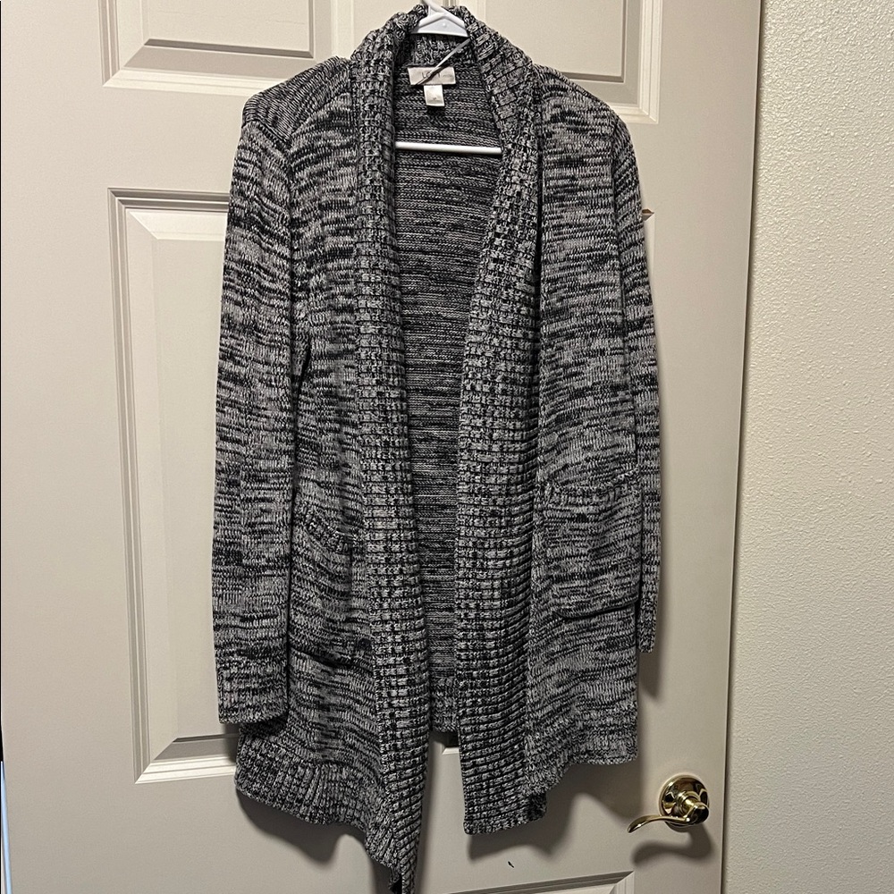 LOFT Black and Gray Knit Cardigan